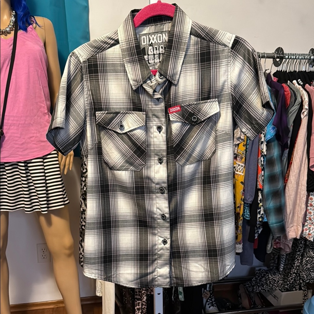 DIXXON Garfield Black and White Plaid Button Down Shirt Women's Medium